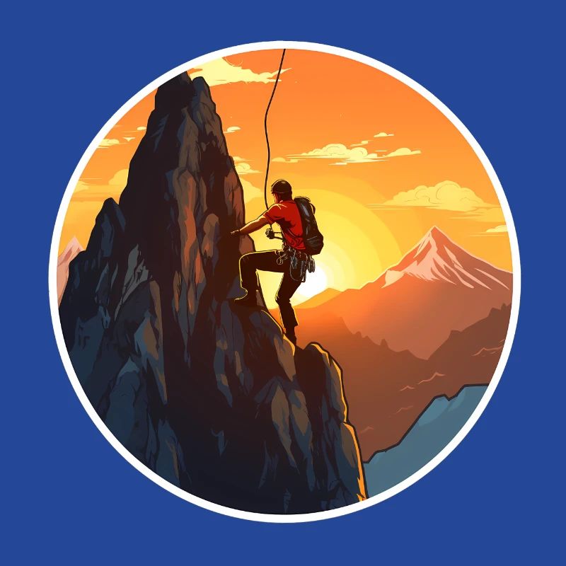 Alpiniste devant le coucher du soleil - conception d’escalade