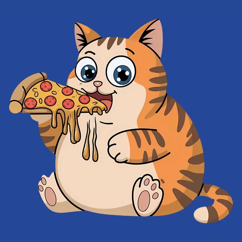 Drôle de chat potelé mangeant de la pizza restauration rapide