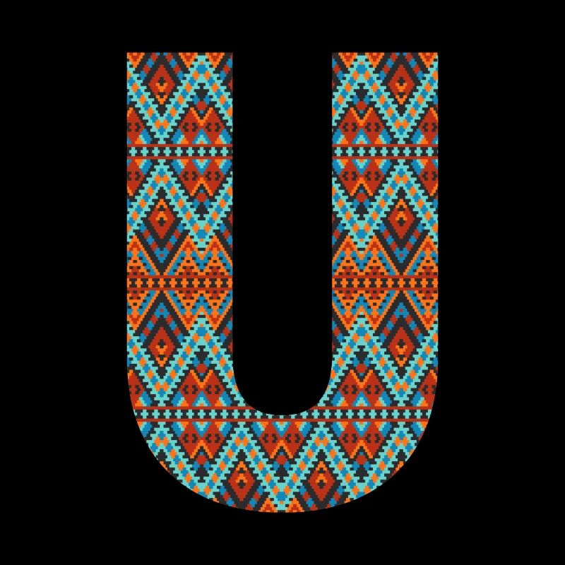 Buchstabe U-Boho-Design, Buntes Monogramm