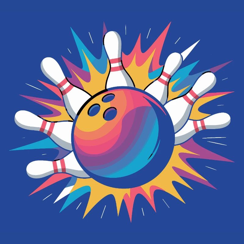 Frappe de boule de bowling avec explosion colorée et quilles