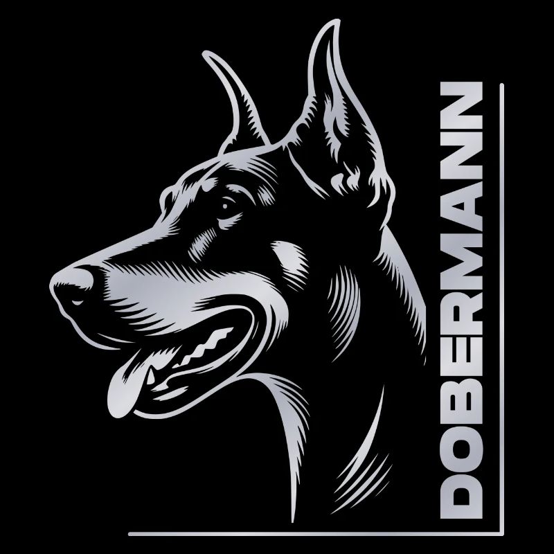 Doberman Pinscher, tête de chien, dessin d’argent