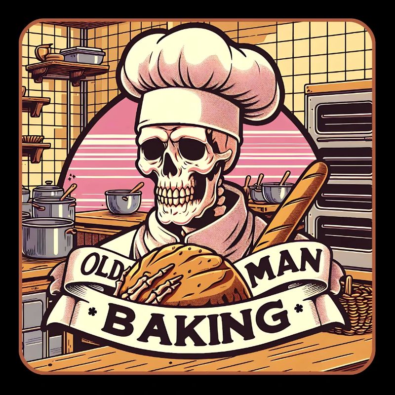 Old Man Baking Skull with Baker's Hat with Bread