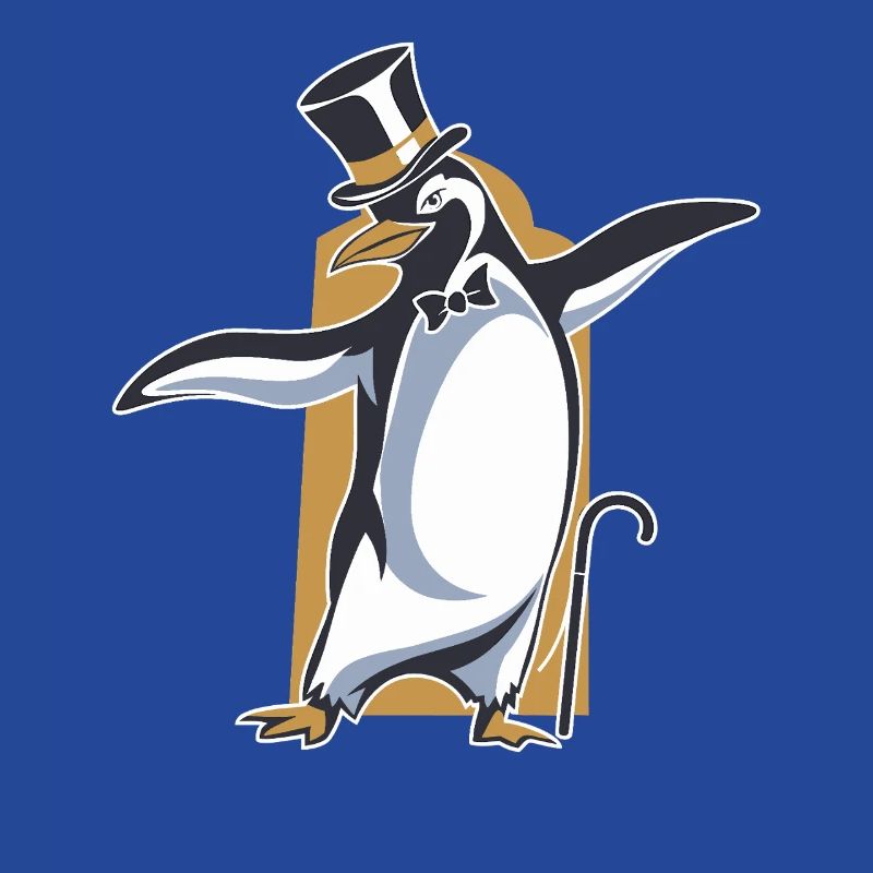 Pingouin en queue de pie avec chapeau haut de forme dansant
