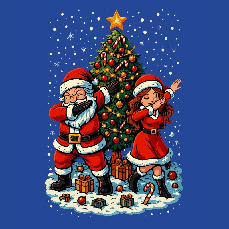 Dabbing Père Noël et Mère Noël devant le sapin de Noël