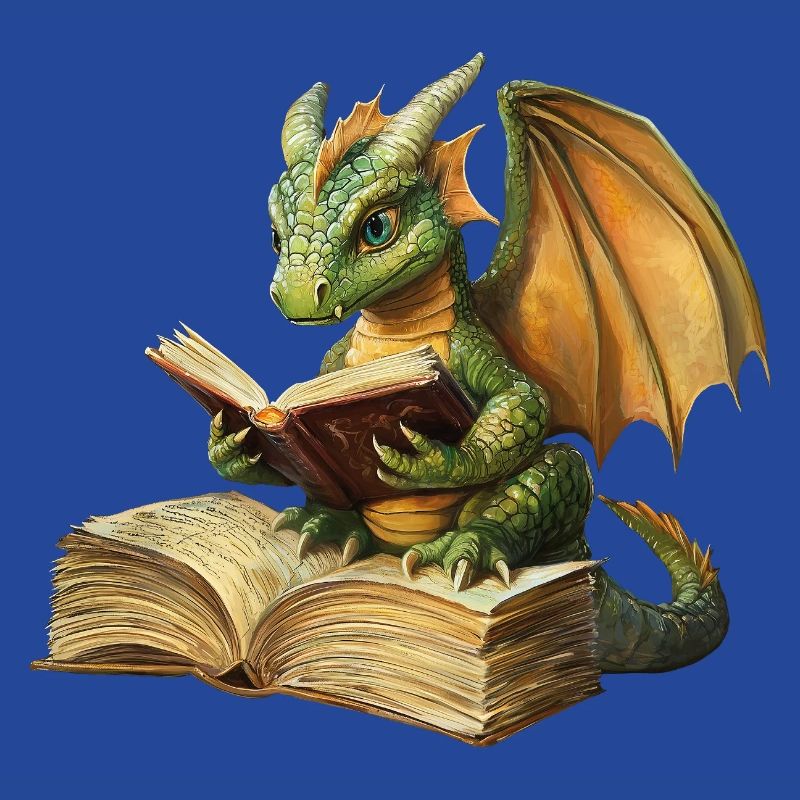 Drache liest Buch