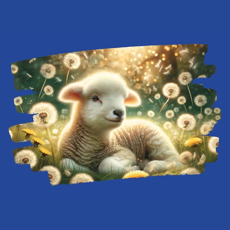 Dreamy spring idyll with lambs and dandelions