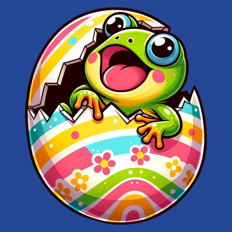 Colorful Easter egg with hatching frog design