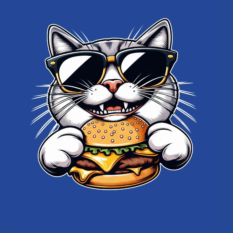 Chat nerd cool mangeant hamburger cheeseburger