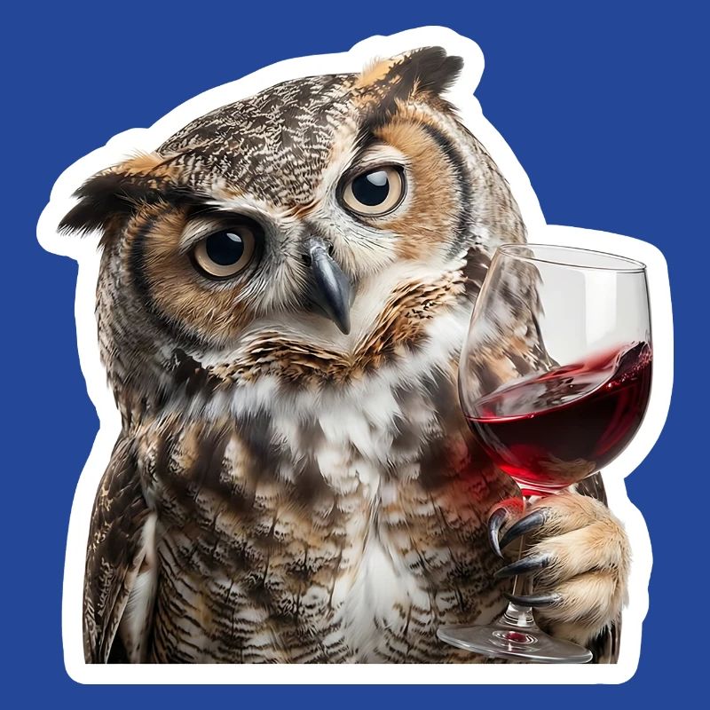 Weise Eule beim gemuetlichen Weinabend
