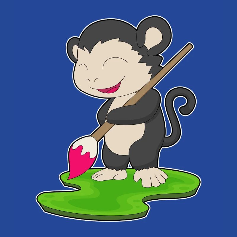 Monkey Painter Brush Painting