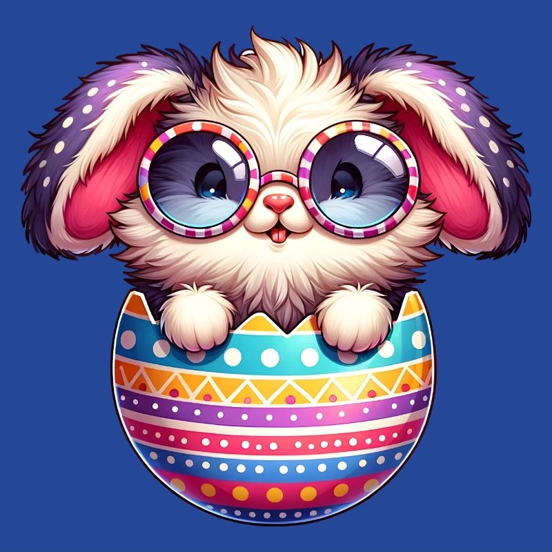 Cute Easter bunny in egg with glasses