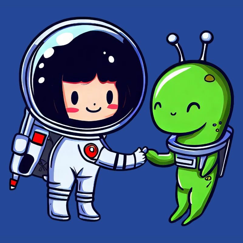 Salutation dans l’espace : poignée de main d’un extraterrestre et d’un astronaute