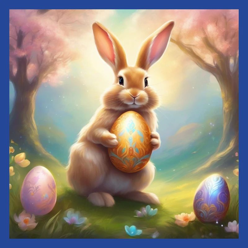 Lapin de printemps avec œuf de Pâques doré