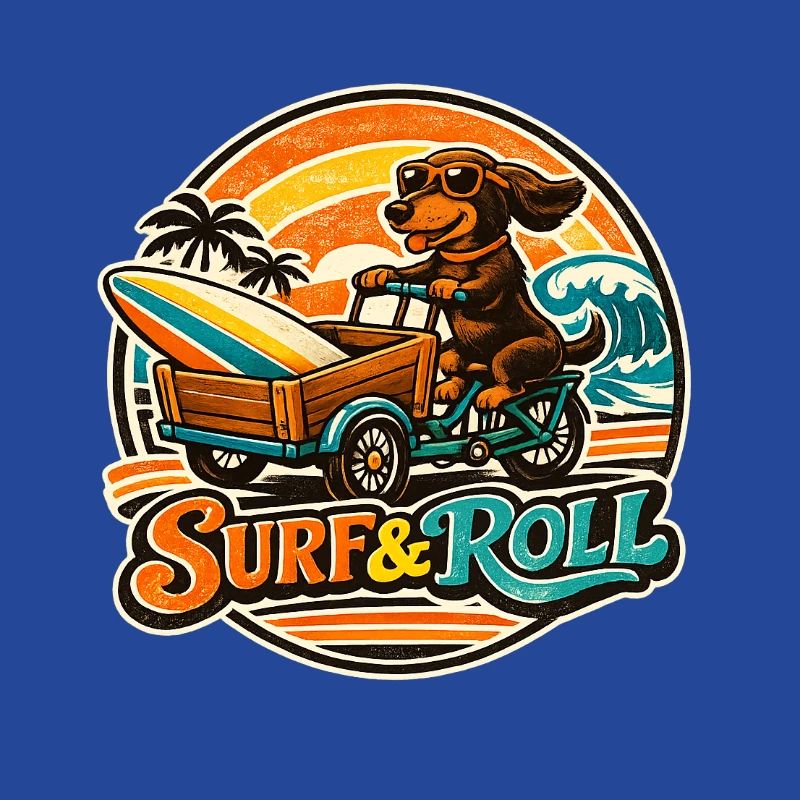 Surf & Roll Dackel mit Surfbrett