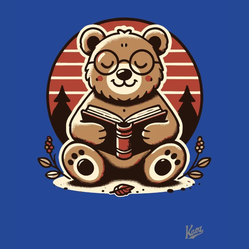 Clever bear reading a book