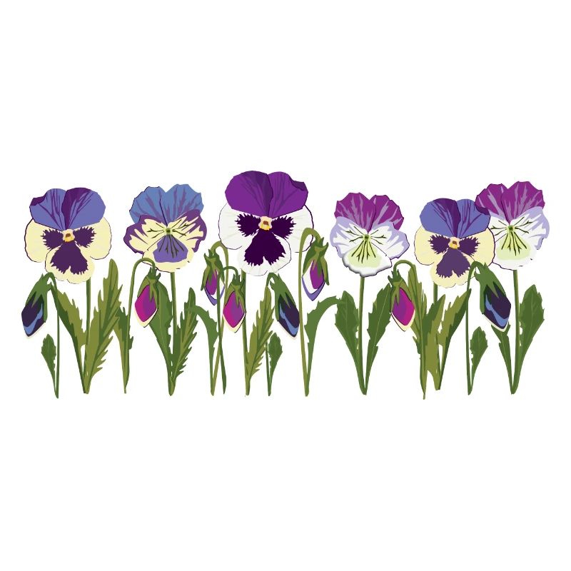 Rangée de fleurs de pensée en violet