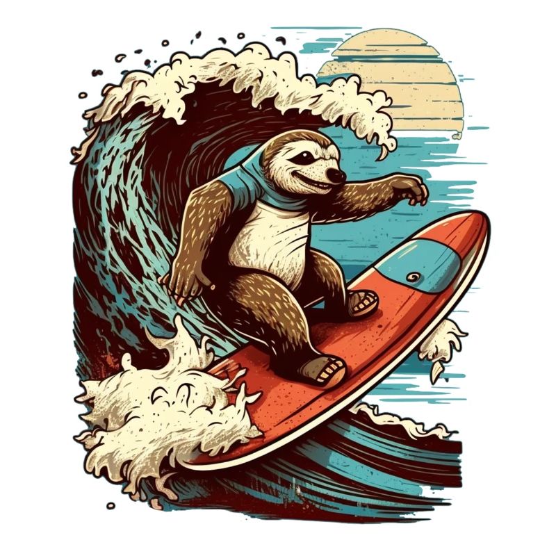 Cool sloth surfing in the moonlight