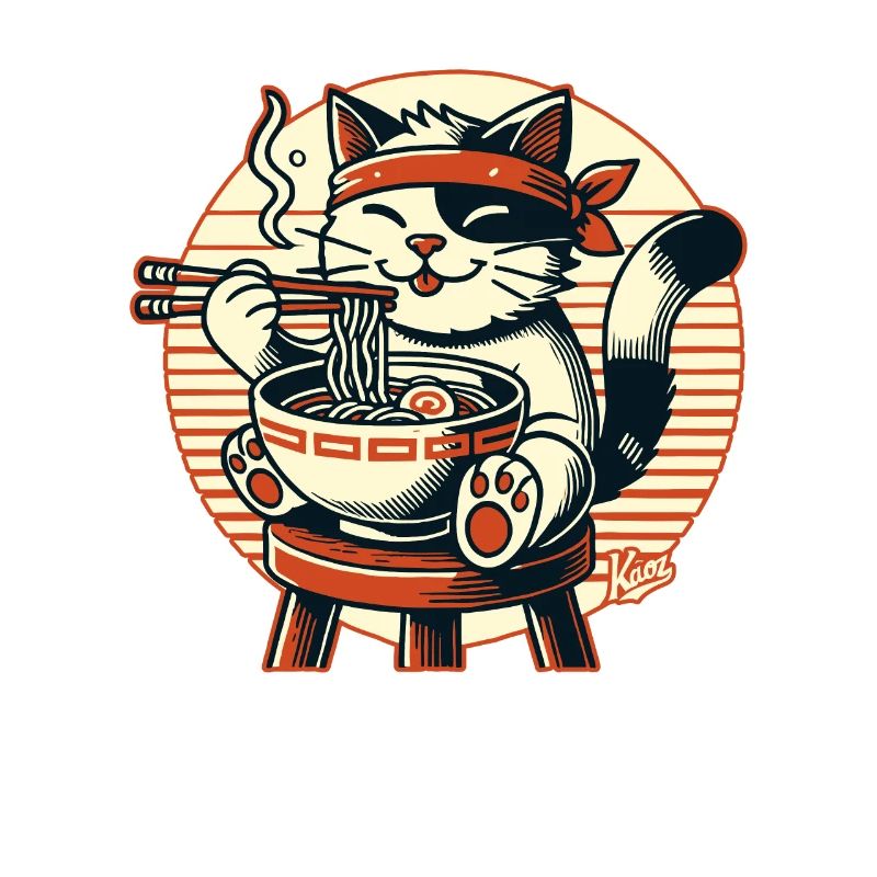 Ramen essen, glückliche Katze