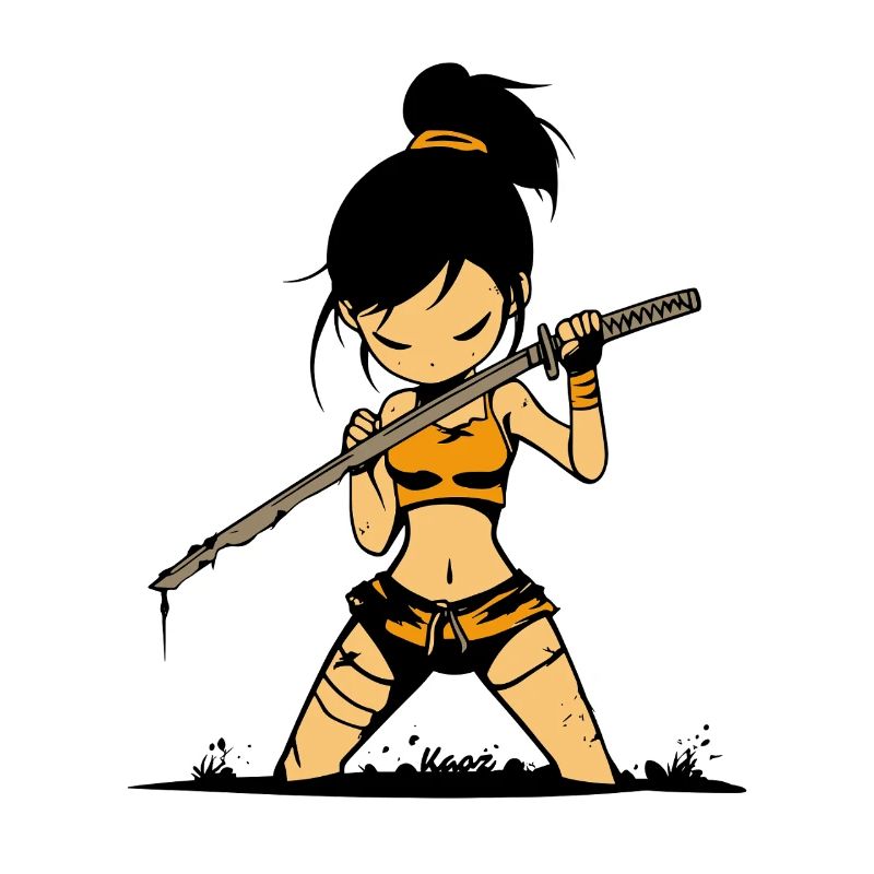 Coole Samurai Kriegerin mit Katana