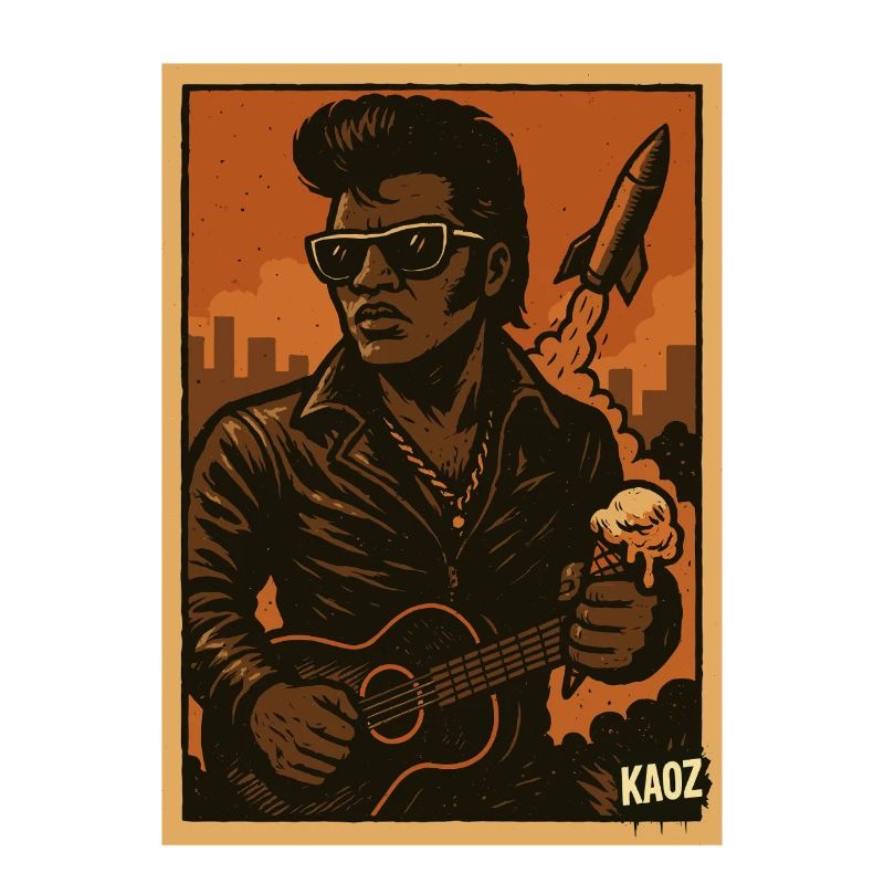 Retro Rockabilly Rebel with Rocket