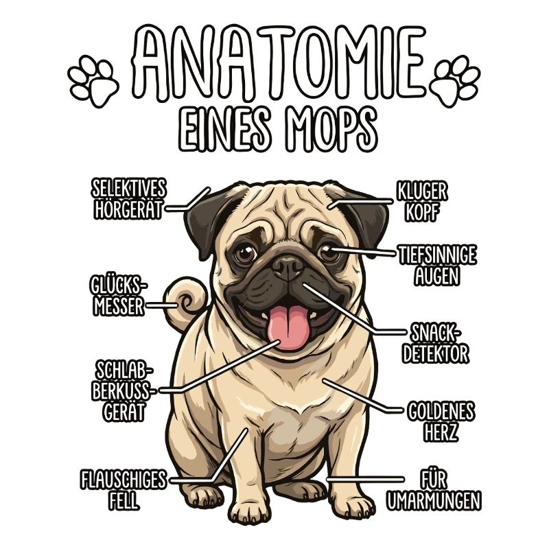Anatomie eines Mops – Lustiges Hunde Shirt
