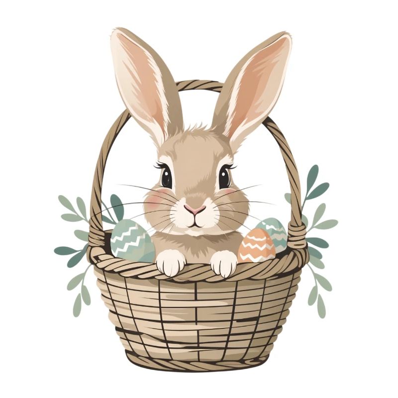 Joyeux lapin de Pâques dans le panier