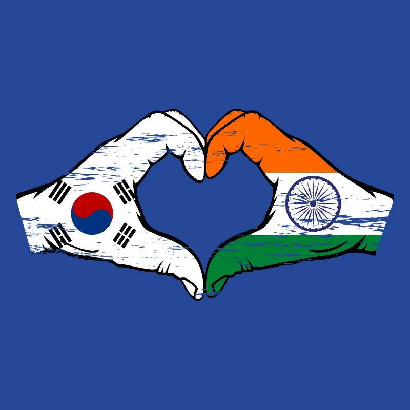 Corée du Sud Inde drapeau mains forme de coeur utilisé