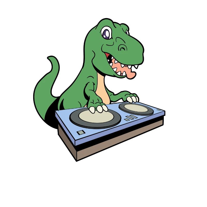 Cartoon TREX DJ at turntable