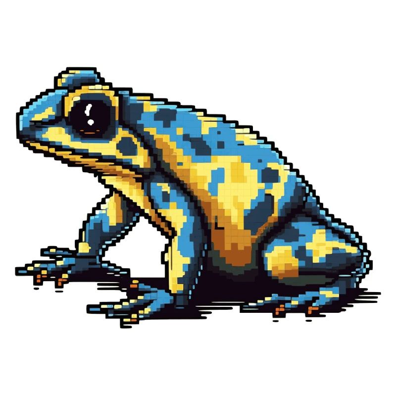 Colorful retro pixel poison dart frog in 8 bit