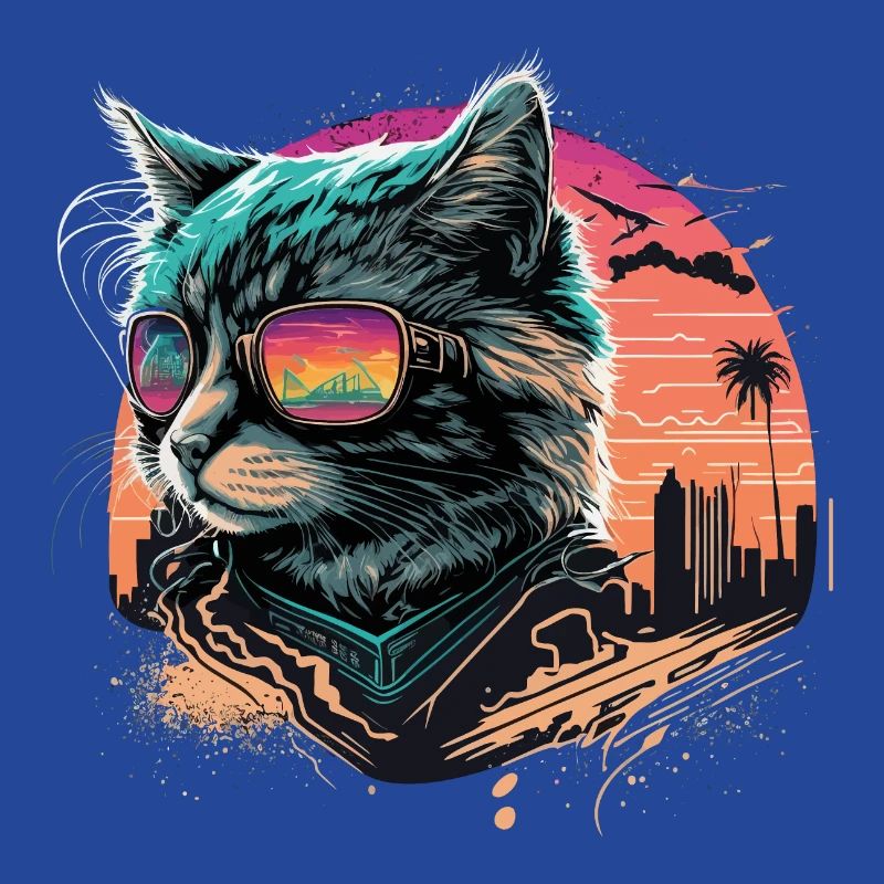 Synthwave Style Cat