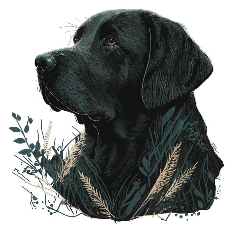 Dark Labrador Retriever in Blättern