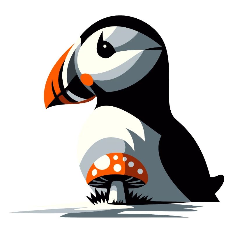 Puffin and toadstool