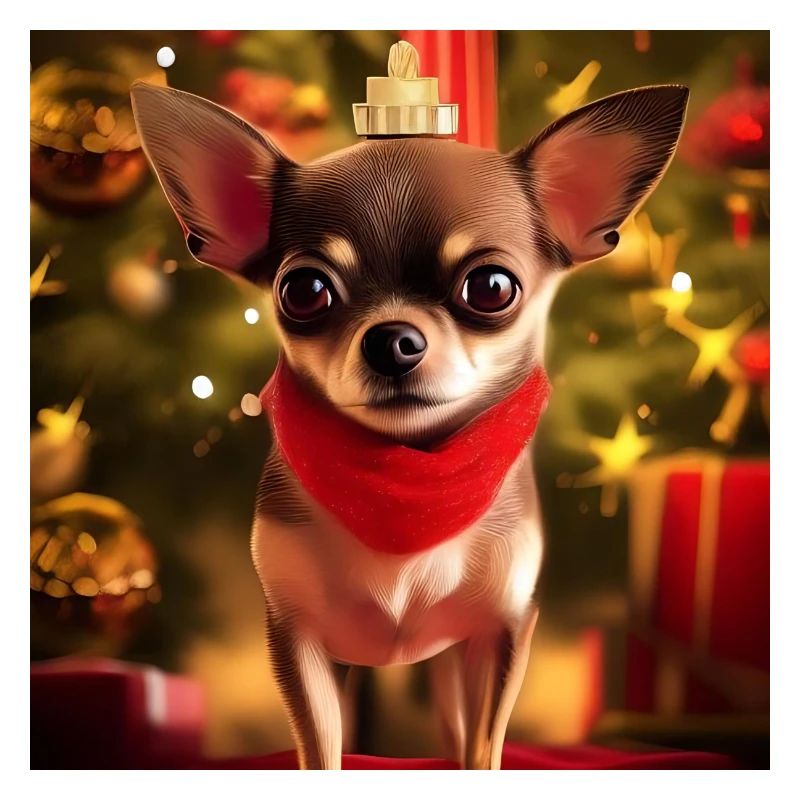 Chihuahua mit Weihnachtskrone und Geschenken