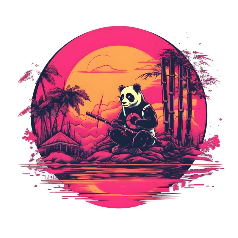 Synthwave Panda Japan Sunset