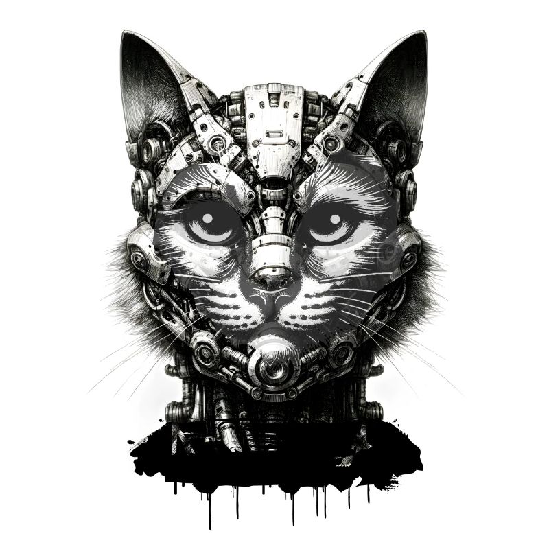 Cat's head designed as a robot in retro look