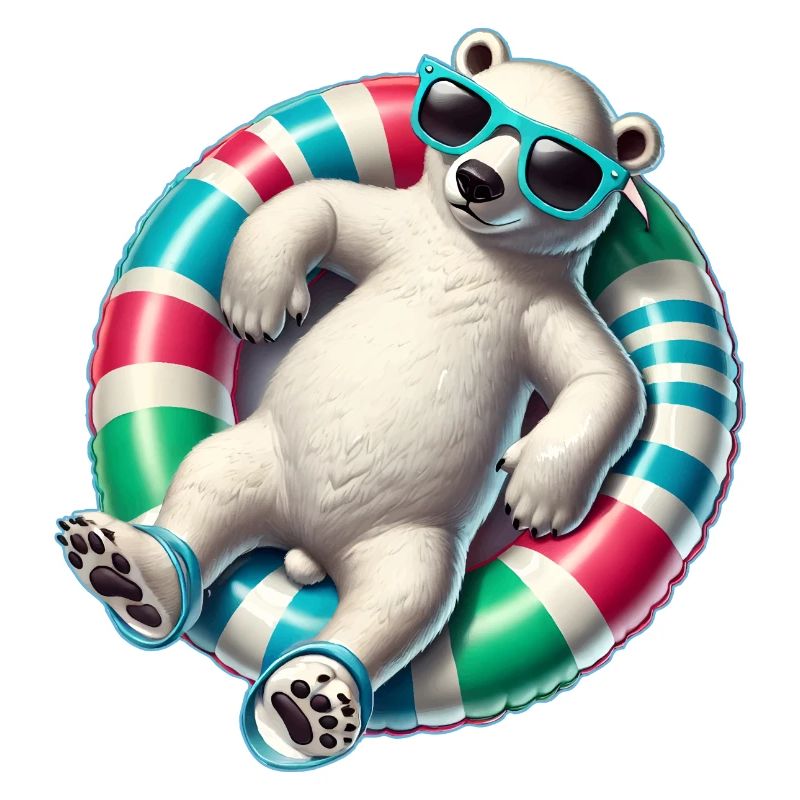 A relaxed polar bear on a swimming ring