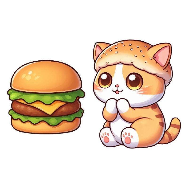 chat mignon dessin animé restauration rapide cheeseburger