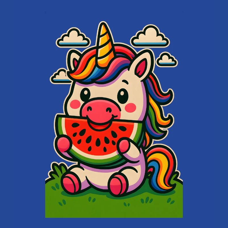 Licorne arc-en-ciel mangeant de la pastèque