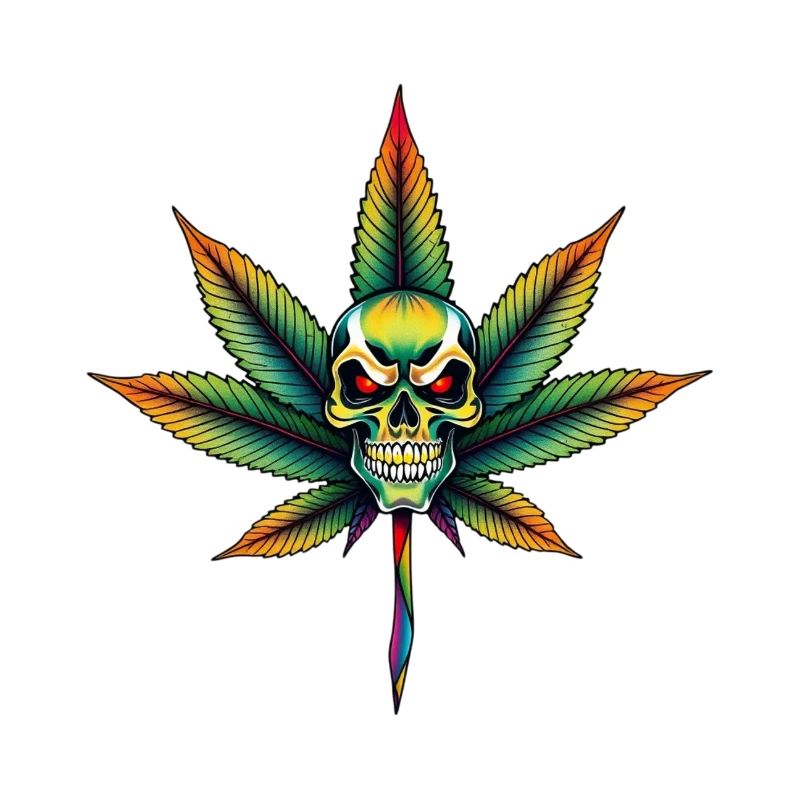 Regenbogen Schädel Cannabis Blatt