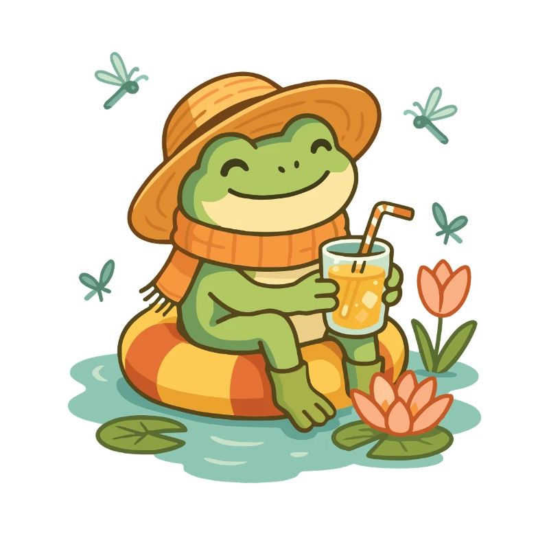 Summer Frog – Cozy Frog with Lemonade