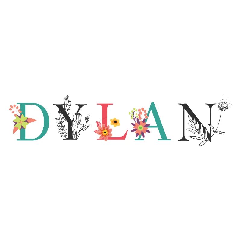 Art du nom DYLAN avec des fleurs brodées