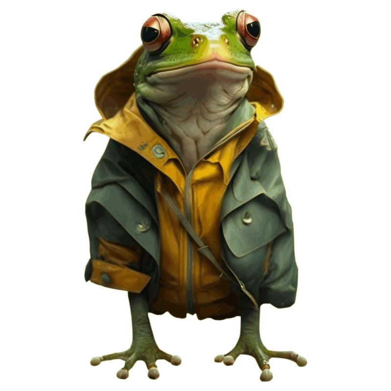 Such a storm thinks the frog with a rain jacket
