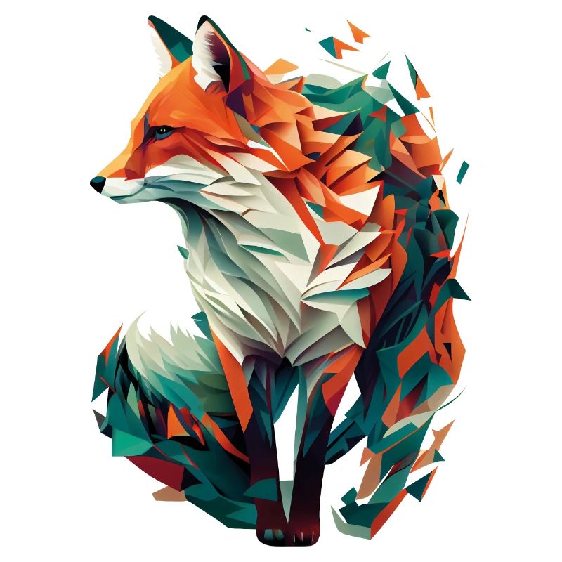 Fox Artwork Polygon Origami Orange Green Classy