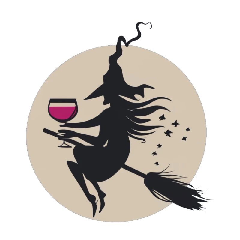 Sorcière au clair de lune sur balai avec du vin