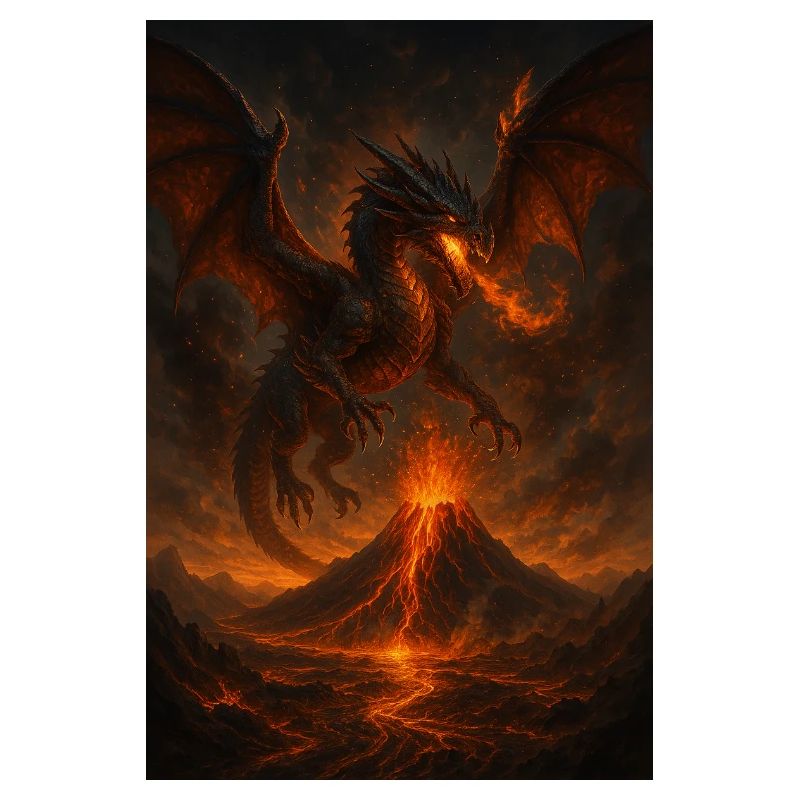 Feuerdrache über Vulkanlandschaft