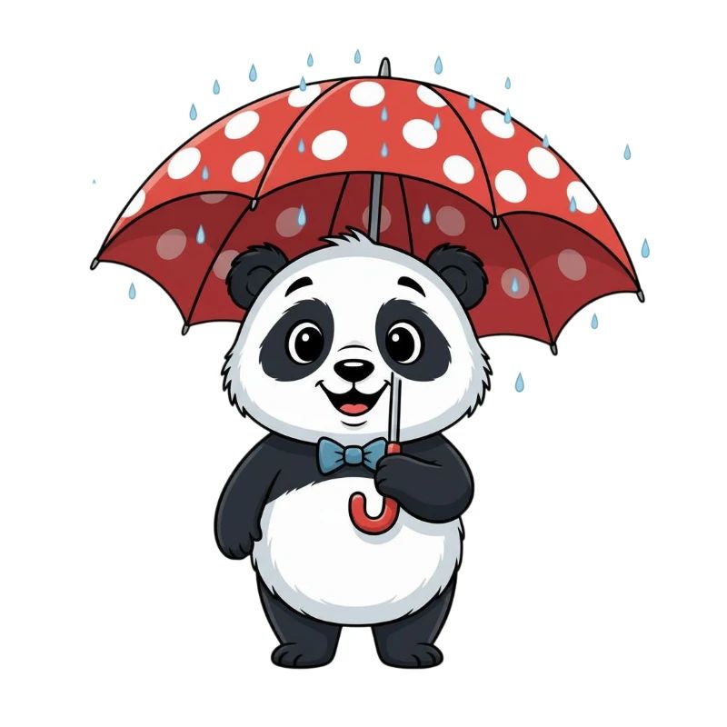 Panda mit rotem Regenturm