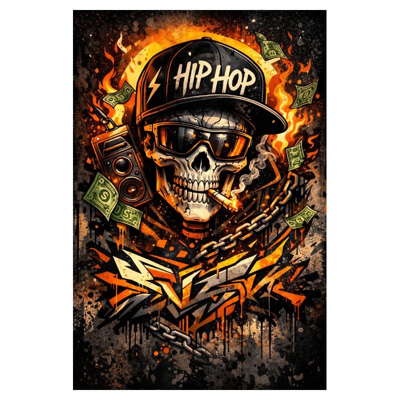 Hip Hop Fire Skull Graffiti