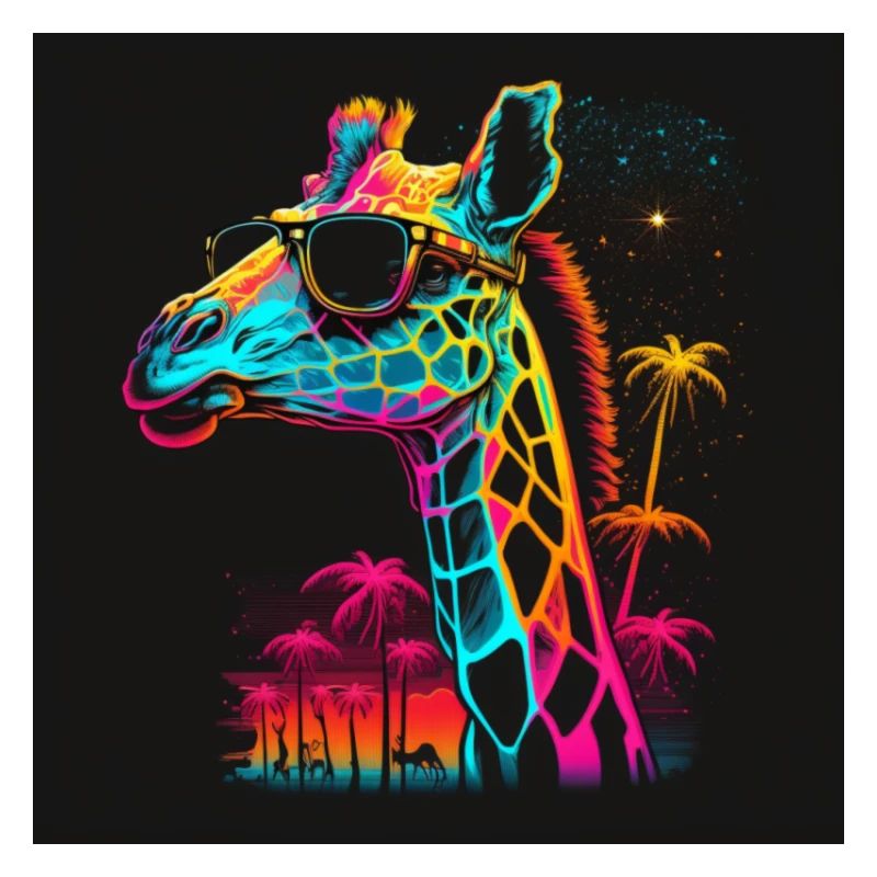 Giraffe mit Neonfarben, Synthwave / 80er Jahre