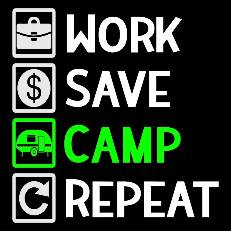 Work, Save, Camp, Repeat - Camping Spruch