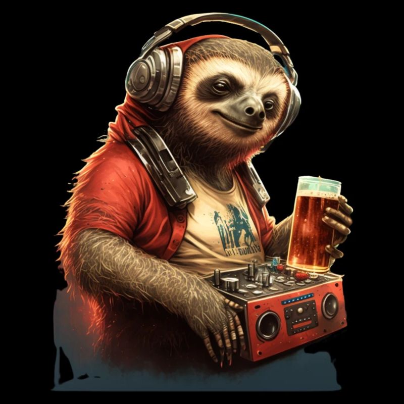 Cool Sloth DJ with beer